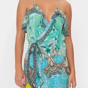 Camilla Asymmetrical Dress in Turquoise and Yellow Size Large